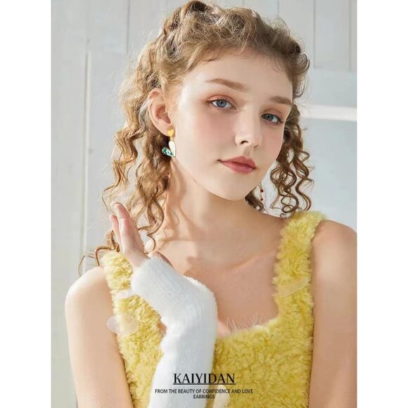 Green Heart Dangle Hoops Statement Vintage Long Summer Earring for Women Jewelry - Picture 9 of 9